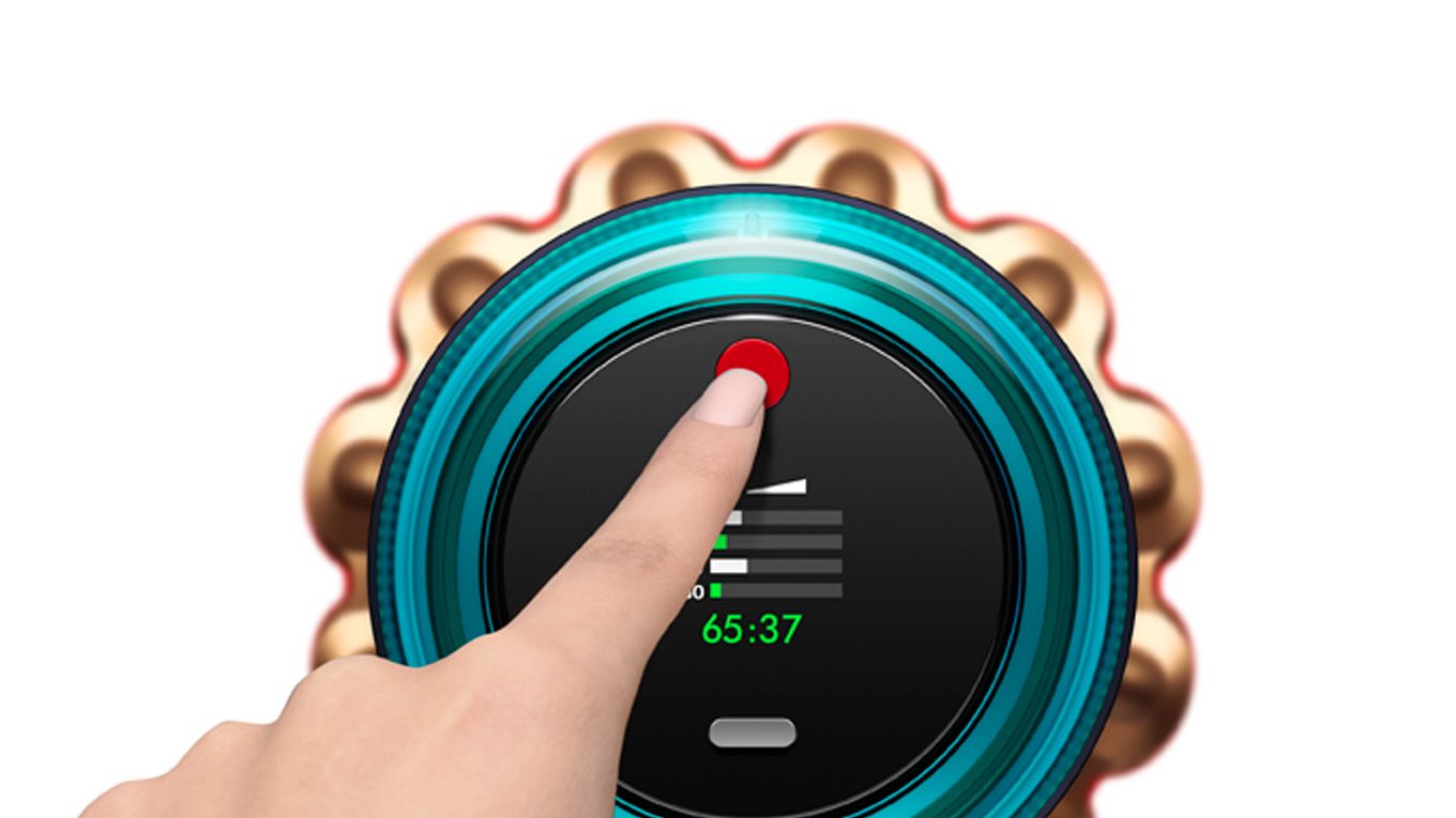 A close-up shot of the Dyson Gen5detect vacuum's LCD screen. The Dyson Gen5detect vacuum's LCD screen.